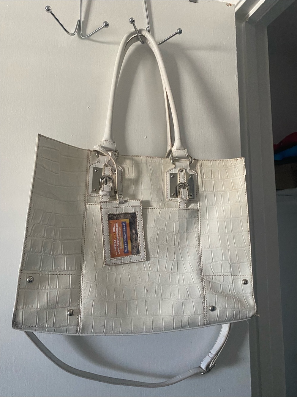 Wilsons Leather Cream Croc-Effect Tote with Snake-Print Interior